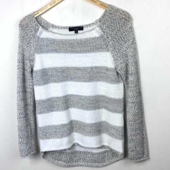 Revolve Sanctuary Grey White Stripe Baseball Top Long Sleeve Sweater Size XS - Picture 5 of 10